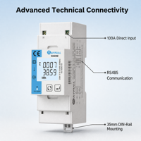 Contador de Energía Monofásico Rayfull SD20M Económico con Exportación de Datos RS485 Modbus, Medidor Inteligente de kWh