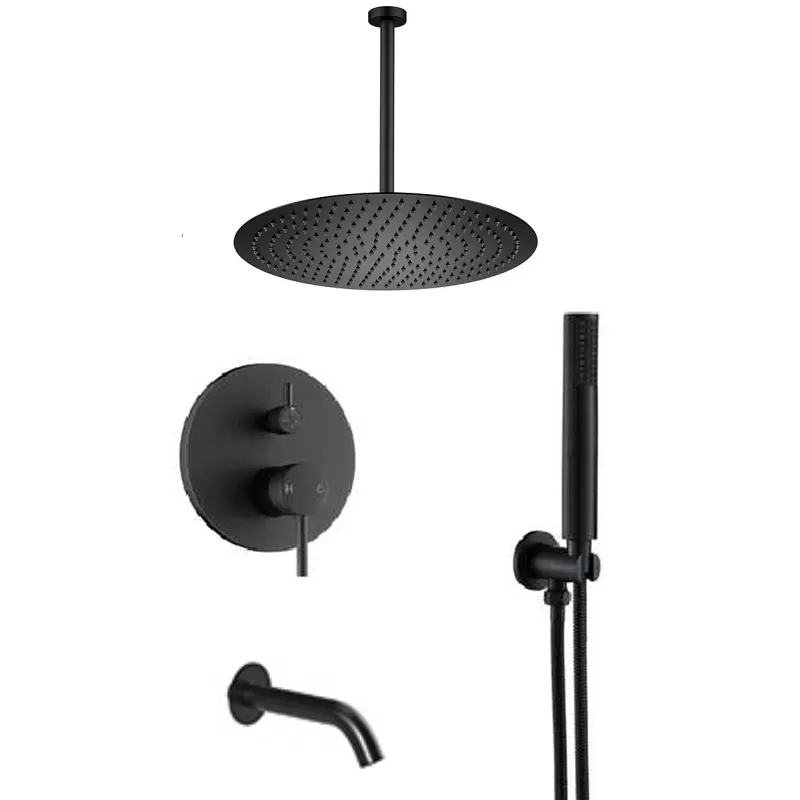 3 funzioni Ensemble de douche bagno a soffitto in ottone a pioggia sistema di getto doccia rubinetti nero doccia a scomparsa Set bagno