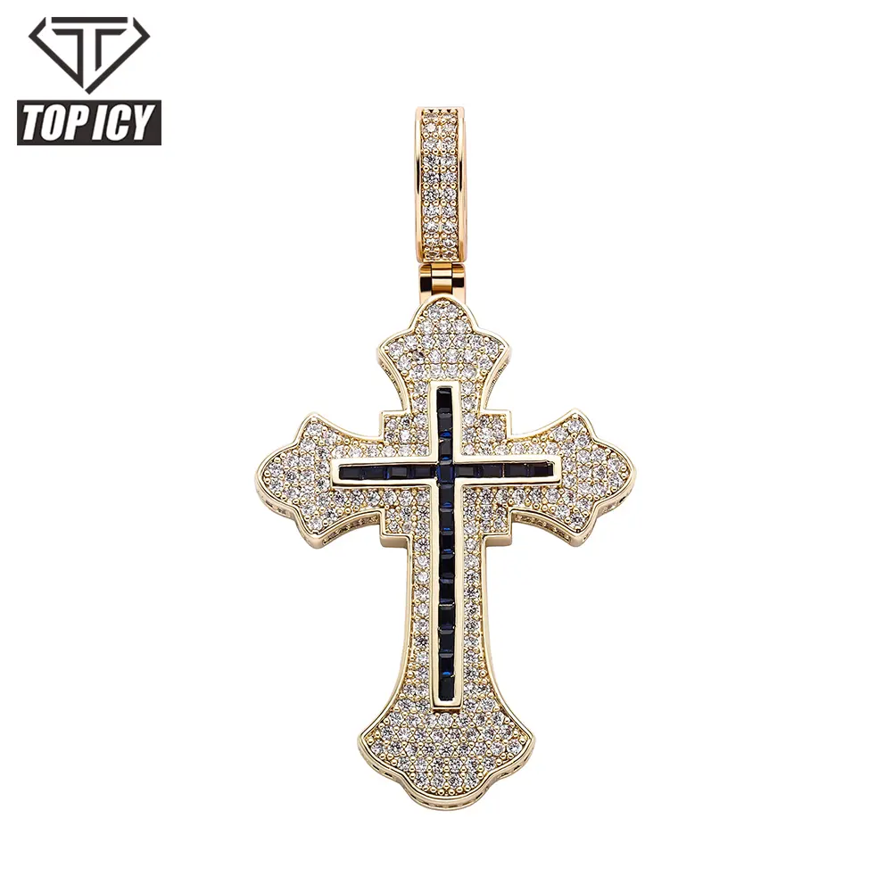 Hip Hop Iced Out Cubic Zirconia Big Cross Pendant Necklace Jewelry Pendants for Necklace