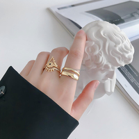 Bague ouverte irrégulière à double couche réglable en argent sterling 925 pour femmes Design empilable minimaliste
