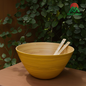 ชามอาหารทรงกลมทำจากไม้ไผ่ธรรมชาติ ชามนี้เป็นแบบย่อยสลายได้ทางชีวภาพ วางซ้อนกันได้ และมีน้ำหนักเบา - Product Image 1