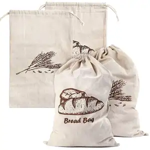 Werbe großhandel Wieder verwendbare benutzer definierte Logo natürliche Bio-Baumwolle Leinen Brotta sche mit Kordel zug