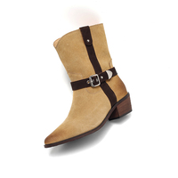 Bottines à lacets en cuir véritable pour femmes, respirantes, confortables, douces, bicolores, avec boucle western et sangle à la cheville