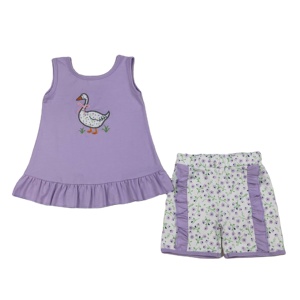 Conjunto de Pantalones Cortos para Bebés Niñas, Estilo Boutique RTS, Bordado de Ganso, Estampado Floral, Lazo, Primavera-Otoño, Ropa Casual para Niñas - Product Image 1