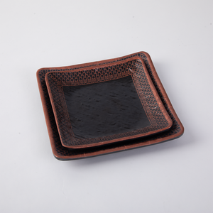 Nouvelles assiettes carrées en mélamine noires et rouges imprimées, assiettes à collation en <span class=keywords><strong>plastique</strong></span>, assiettes à apéritif en mélamine en promotion - Product Image 3