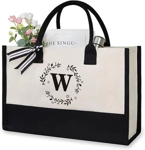 Nuova Borsa Tote in Tela <span class=keywords><strong>con</strong></span> Design Personalizzato in Pizzo e Lettera Iniziale, <span class=keywords><strong>con</strong></span> Spazio Vuoto e Logo Stampato - Product Image 1