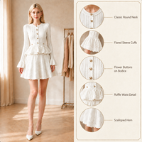 Robe en maille évasée à volants style noir et blanc, boutonnée, à manches évasées, coupe ajustée, ajourée, ligne A, pour femme – Collection été