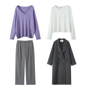 Suéter de Punto con Cuello en V para Mujer, Talla Grande, Color Morado Jacinto, Corte Holgado, para Uso Diario, con Etiqueta - Product Image 1