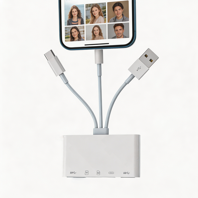 5-in-1 Flash Drive SD TF Card Reader OTG Adapter with Type-C/USB/8-Pin Charging Port, Suitable for Mobile Phones and Tablets