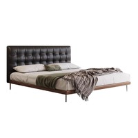 Cadre de lit plateforme carré capitonné en cuir, style moderne du milieu du siècle, base en bois de noyer, pieds métalliques coniques, sans sommier, taille personnalisée, OEM