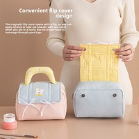 Trousse de Maquillage Mignonne Grande Capacité Portable Motif Nœud Dopamine Sac de Rangement Ouvert en Nylon Cadeau Amusant
