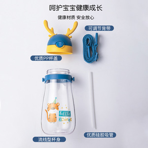 Plastic Children Straw Water Cup Christmas Elk Eco-Friendly 500-600ml Boiling Water Applicable Sports Outdoor Strap Water Bottle - Product Image 4
