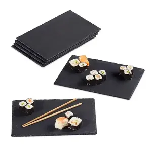 Tablas Rectangulares Desechables de Pizarra Negra para <span class=keywords><strong>Sushi</strong></span>, Charcutería y Quesos con Asa de Cuerda - Product Image 1