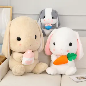 Kawaii באני ילדי תינוק ארנב ממולא רך בפלאש צעצועי ארוך אוזן ארנב פרווה גזר כרית קטיפה צעצוע