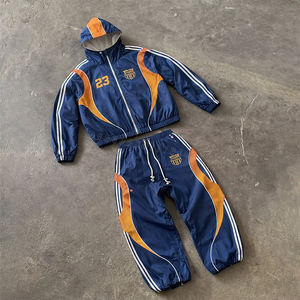 Ensemble de survêtement en nylon patchwork personnalisé pour homme, veste zippée et pantalon de jogging à rayures, imperméable, léger, ensemble de survêtement - Product Image 1