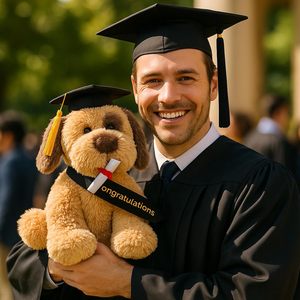 Peluche chien de graduation douce avec chapeau et diplôme, cadeau pour fête de remise des diplômes, vente en gros pour boutiques de cadeaux - Product Image 5