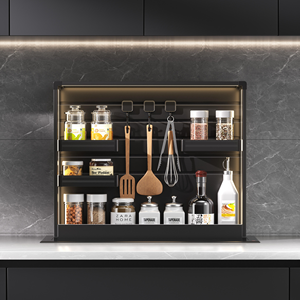 Luxury Smart Lifting Kitchen Spice Rack With LED Light, Touch Sensor, Seasoning Storage <b>Shelf</b> With <b>Hooks</b> YQ-MAX Easy to Use Pres - Product Image 4