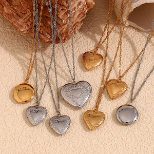 Collana con medaglione a cuore in acciaio inossidabile con colori oro e argento eleganti disegni delicati per le donne gioielli di moda per tutti i giorni - Product Image 4