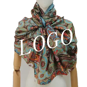 Custom polyester Long scarf supplier silk shawl digitally printing design LOGO large satin