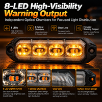 12W 8-LED Aufbau-Warnleuchte 9 Blitzmodi 10-30V IP67 Bernsteinfarbenes Stroboskoplicht für LKW Anhänger Nutzfahrzeuge