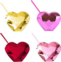 Verre à cocktail électroplaqué en forme de cœur de 600 ml avec paille, verres à eau scintillants pour la Saint-Valentin