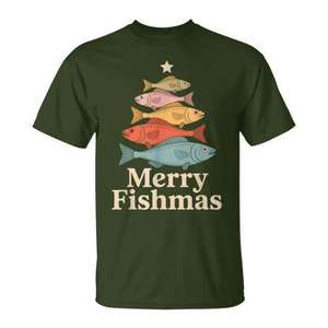 T-shirt graphique rétro Merry Fishmas Fishing Christmas Tree - Product Image 1