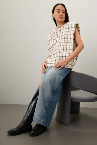 Oem personalizado pequeño Moq O cuello frente abierto a cuadros Tweed Chaleco de gran tamaño Casual chaqueta de <span class=keywords><strong>mujer</strong></span> de alta calidad - Product Image 5