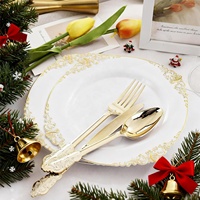 50 assiettes à dessert jetables en plastique robuste, dorées et blanches, de 7,5 pouces, pour mariages et fêtes
