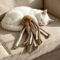 Produit phare : Tête de remplacement personnalisée pour baguette de chat, en vraie fourrure de lapin, forme pieuvre et boule de plumes