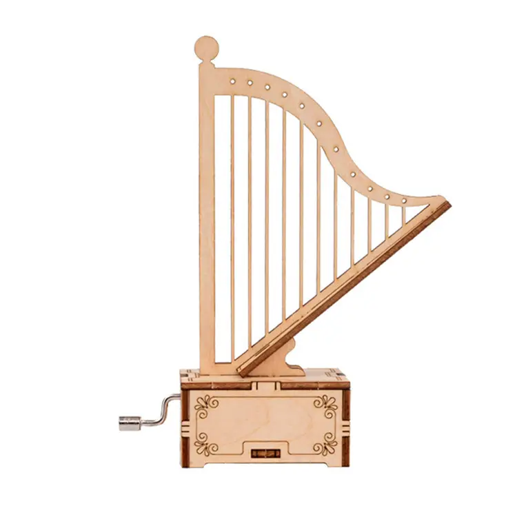 Handgemaakte Harp Styling Houten Scutels Muziekdoos Kinderen Hand Geassembleerde Puzzel