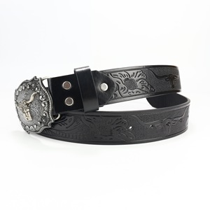 Ceintures en cuir usinées classiques durables personnalisées en usine <span class=keywords><strong>ceinture</strong></span> de vache occidentale vintage <span class=keywords><strong>noire</strong></span> à la mode avec grande <span class=keywords><strong>boucle</strong></span> - Product Image 5
