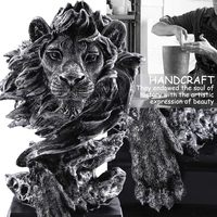 Décoration d'intérieur moderne, statue de lion dorée, artisanat en bronze avec modèle d'art peint, cadeau d'affaires sur le thème du bouddhisme