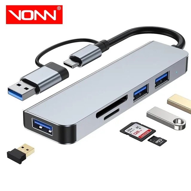 VONN USB3.0 Type-C Dual-Port 5-in-1 Hub Docking Station With Data Transfer and Charging Function for Computer Laptop
