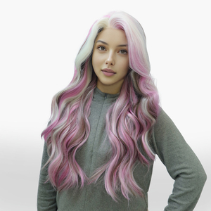 <span class=keywords><strong>Parrucca</strong></span> Sintetica con Frontale in Pizzo, Alta Densità 250%, <span class=keywords><strong>Lunga</strong></span>, <span class=keywords><strong>Rosa</strong></span>, con Attaccatura Naturale - Product Image 3