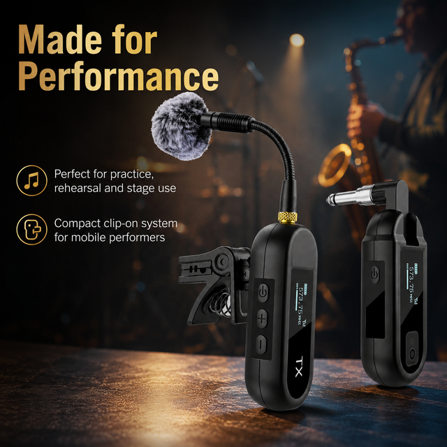 Saxophone Microphone System Clip-On Pickup Transmitter Receiver with 6.35mm Plug or 3.5mm Plug Professional Saxophone
