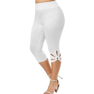 Leggings de Cintura Alta para Mujer, Tallas Grandes, Diseño Floral Hueco, Cierre con Cordón, Transpirables y Sin Costuras, Pantalones Capri - Product Image 1