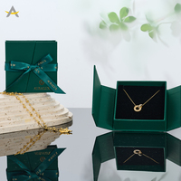 Boîte à Bijoux Auralux de Luxe en Papier Vert à Double Ouverture pour Colliers, Boucles d'Oreilles et Bagues avec Logo Personnalisé