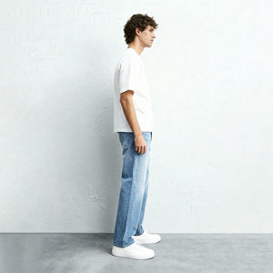 بنطلون جينز رجالي أزرق فاتح ضيق موديل 2026، بنطلون دنيم عصري مريح من القطن المرن، بنطلون كلاسيكي مستقيم الساق للرجال، ناعم الملمس - Product Image 3