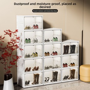 Vente en gros de JUMEIJIA boîte à chaussures transparente pliable et empilable en plastique pour le salon, stockage de baskets magnétique avant PP empilable - Product Image 2