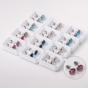 Fashion Stud Earrings Set <b>Round</b> Geometric Opal Inlay Gold Tone Stainless Steel <b>Post</b> Gift Jewelry - Product Image 4