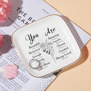 Bandeja <span class=keywords><strong>de</strong></span> Cerámica Personalizada para Anillos, con Texto o Logotipo, Bandeja Decorativa para Joyas, Plato Pequeño Cuadrado para Guardar Aretes - Product Image 1