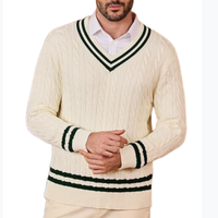 Pull en maille torsadée en coton pur pour homme, col en V, style preppy universitaire, manches longues