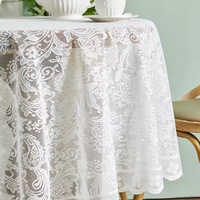 Nappe ronde en tissu style campagne française avec dentelle, bordure en feuille de lotus, nappe simple anti-brûlure