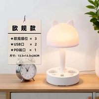 Lámpara de Escritorio con Cabeza de Gato SUZHERM, Enchufe Europeo de 3 Posiciones, 2 Puertos USB, 1 Puerto Tipo-C, Cable de 2 Metros, Resistente al Fuego