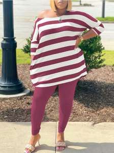 2022 primavera <span class=keywords><strong>abbigliamento</strong></span> donna <span class=keywords><strong>taglie</strong></span> <span class=keywords><strong>forti</strong></span> <span class=keywords><strong>abbigliamento</strong></span> donna a righe stampa ampio Set di pantaloni a due pezzi - Product Image 5