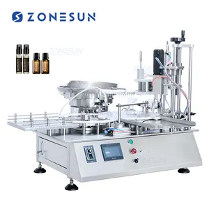ZONESUN Automatic Small Essential Oil Dropper Bottle Liquid Monoblock Rotary Filling Capping Machine With Bottle Turntable