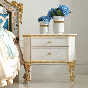 Ensemble de meubles de chambre à coucher classiques King Size Lit de luxe en bois massif avec feuille d'or en nacre Lit espagnol antique - Product Image 5