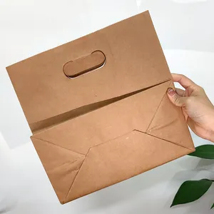 Custom Wholesale Kraft Paper Takeaway Die Cut Handle Paper Bag For Fast Food Packaging