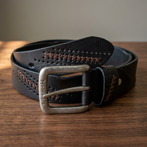 Ceinture en cuir de vachette avec boucle en acier pour homme - Style vintage, tendance, imperméable, légère, robuste et écologique |   Prix d'usine - Product Image 1