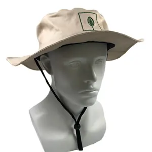 OEM prémio verão esporte ao ar livre moda algodão colorido aba larga pescador cap com string personalizado em relevo bege balde chapéu